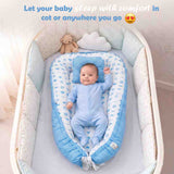 Fareto Reversible Oval Nest Baby Lounger Bed with Head Pillow | Soft Cotton Newborn Sleeping Nest (0–12 Months) | Breathable & Washable Infant Bed | (Taj Blue)(F761)