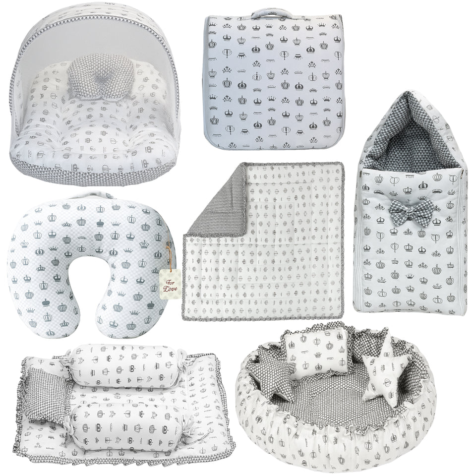 Fareto Baby bedding Essentials 1 Nest | 1 Mattress with net | 1 Carry bed | 1 Bolster set | 1 Carry bag | 1 Portable bed | 1 Feeding pillow | 1 Blanket (0-6M)
