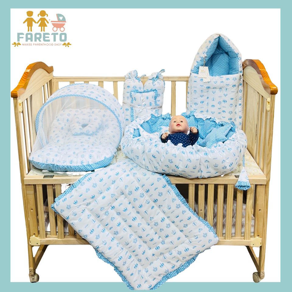 FARETO COMPLETE BEDDING SET ESSENTIALS COMBO FOR BABY (0-6 MONTHS)( TAJ  )