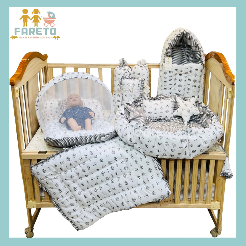 FARETO COMPLETE BEDDING SET ESSENTIALS COMBO FOR BABY (0-6 MONTHS)( TAJ  )