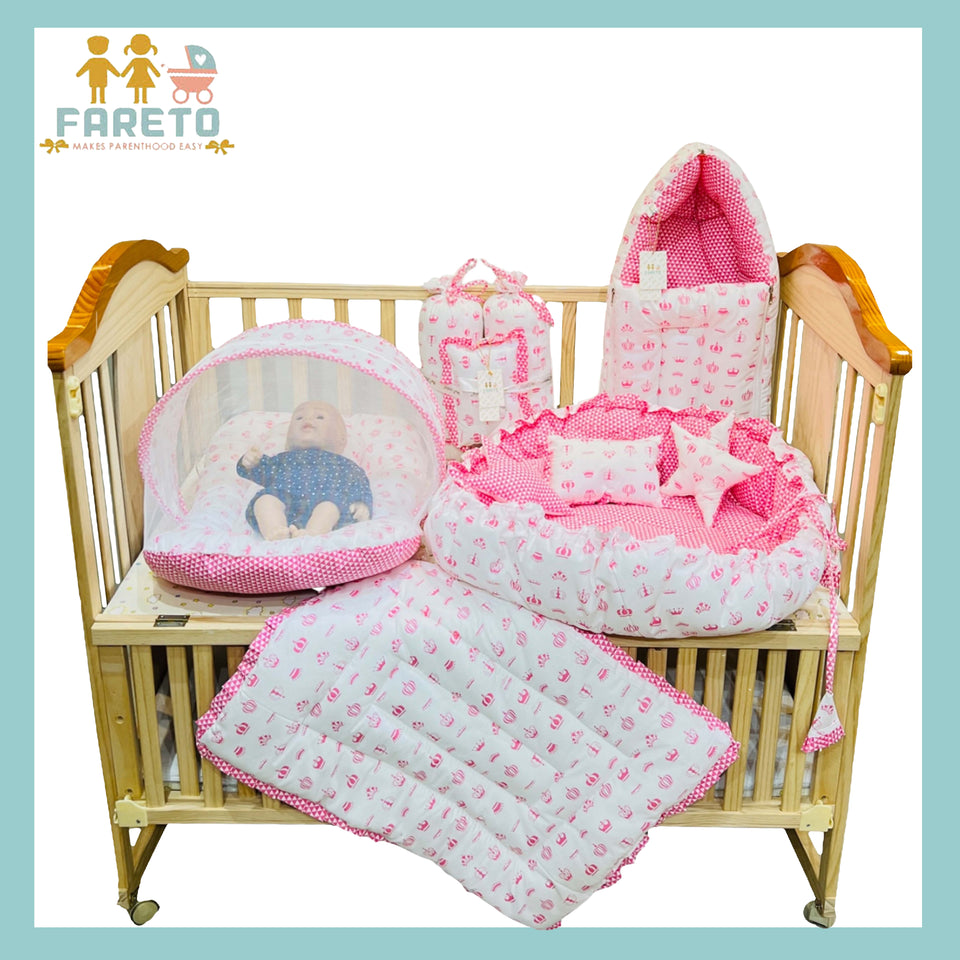 FARETO COMPLETE BEDDING SET ESSENTIALS COMBO FOR BABY (0-6 MONTHS)( TAJ  )