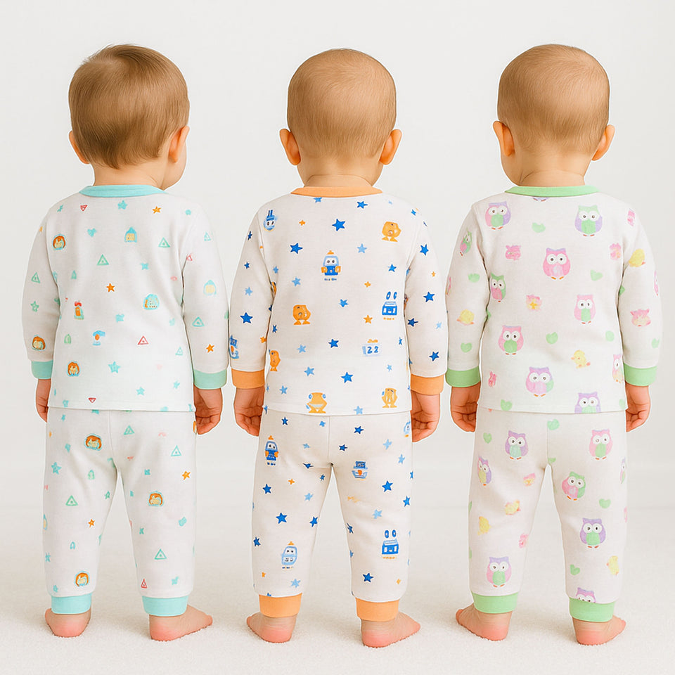Fareto Baby Thermal Set | Front Open Winter Wear for Infants – Super Soft Cotton (Pack of 3)(F646)