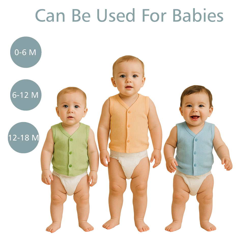 Fareto Baby Front Open Thermal Vest (Pack of 3) | Winter Season Warm Innerwear | Soft Ribbed Sleeveless Thermals for Newborn & Infants(F682)