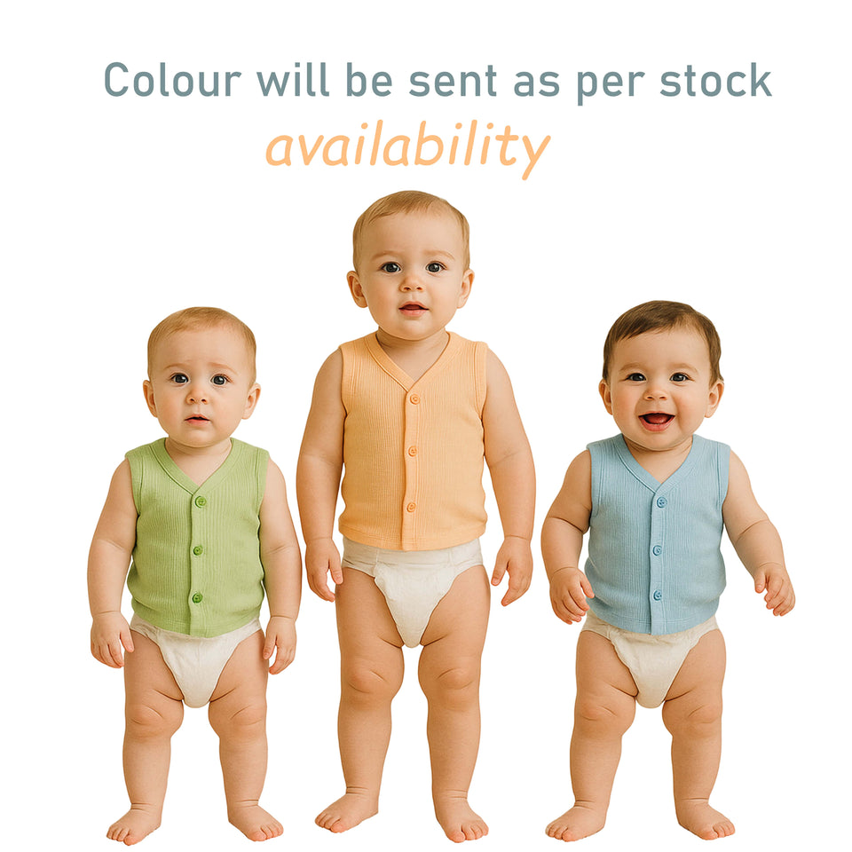 Fareto Baby Front Open Thermal Vest (Pack of 3) | Winter Season Warm Innerwear | Soft Ribbed Sleeveless Thermals for Newborn & Infants(F682)