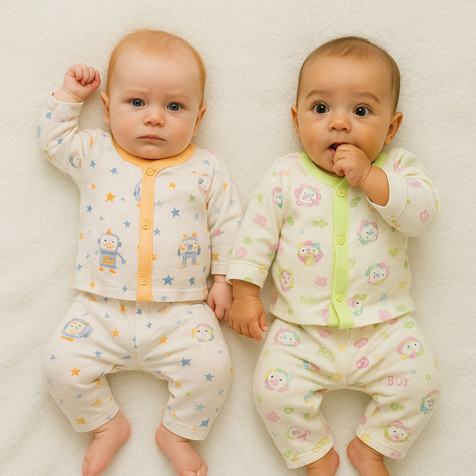 Fareto Baby Thermal Set | Front Open Winter Wear for Infants – Super Soft Cotton (Pack of 2)(F647)