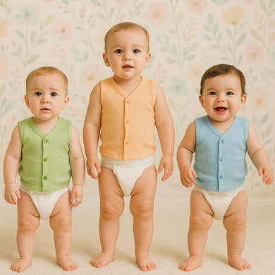 Fareto Baby Front Open Thermal Vest (Pack of 3) | Winter Season Warm Innerwear | Soft Ribbed Sleeveless Thermals for Newborn & Infants(F682)