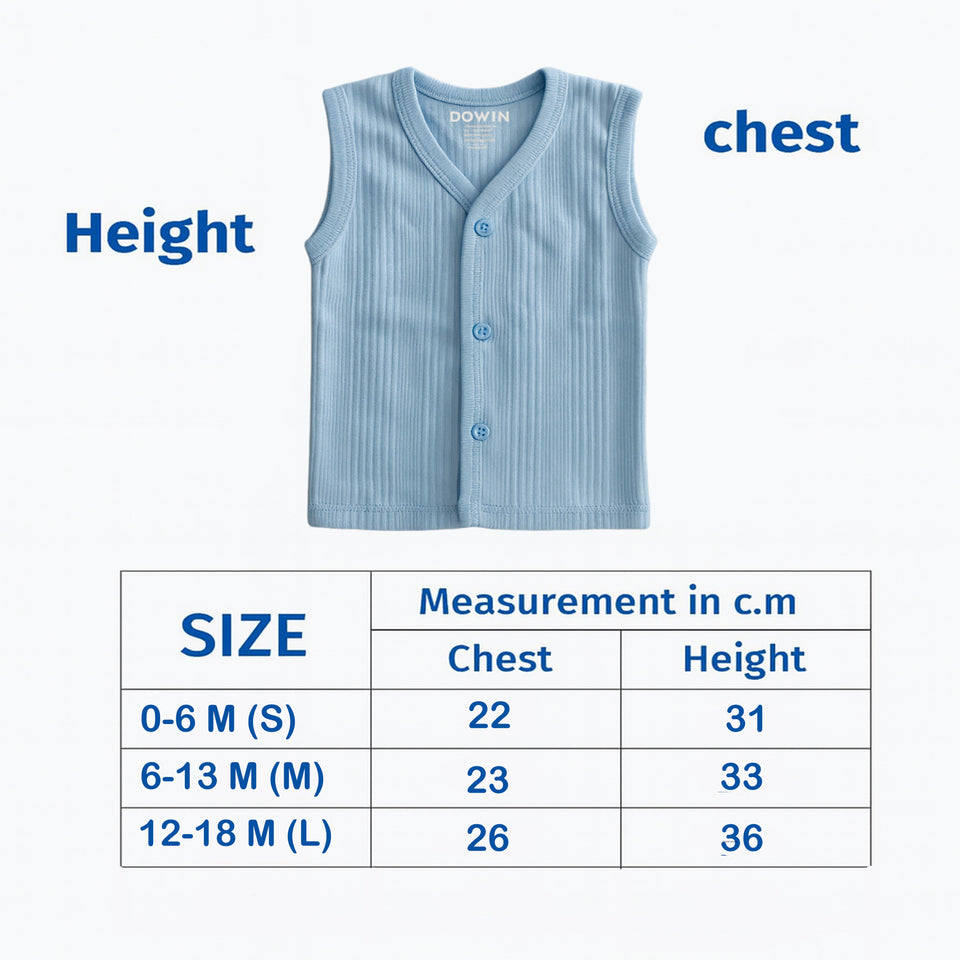 Fareto Baby Front Open Thermal Vest (Pack of 3) | Winter Season Warm Innerwear | Soft Ribbed Sleeveless Thermals for Newborn & Infants(F682)