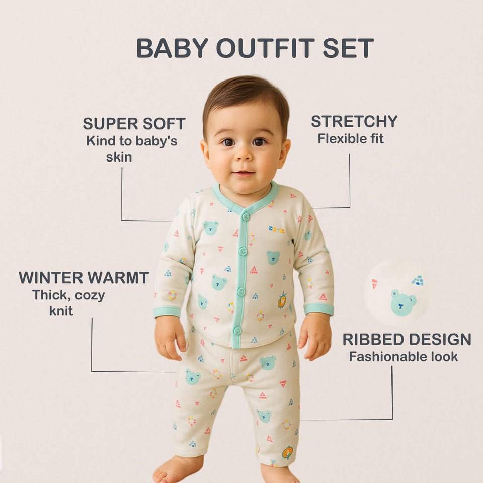 Fareto Baby Thermal Set | Front Open Winter Wear for Infants – Super Soft Cotton (Pack of 3)(F646)