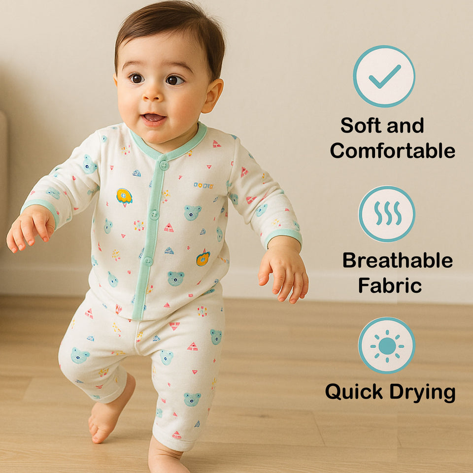 Fareto Baby Thermal Set | Front Open Winter Wear for Infants – Super Soft Cotton (Pack of 3)(F646)