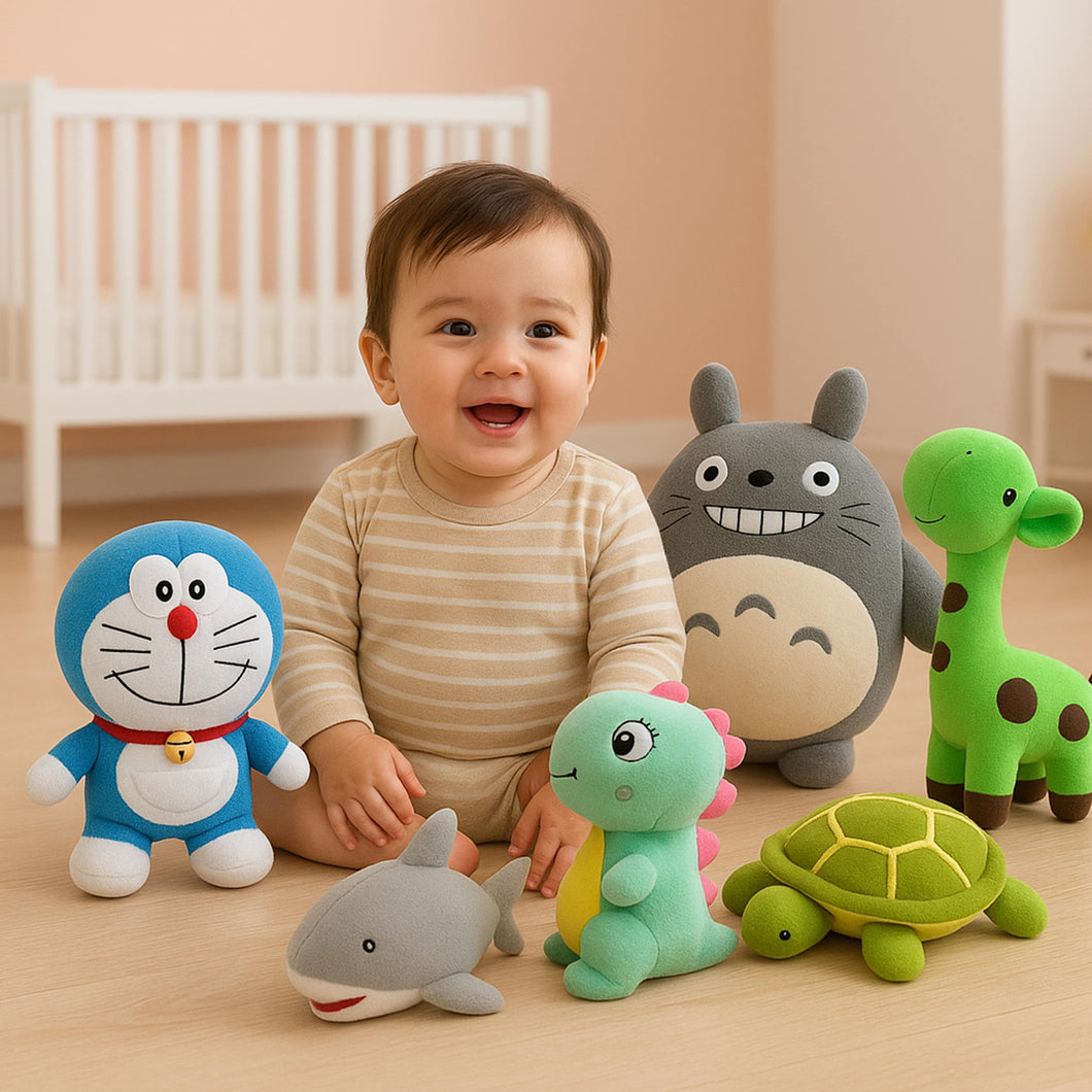 Fareto Premium Soft Toy Set of 1 – Adorable Giraffe, Doraemon, & Shark Plush toy – Perfect Baby & Kids Gift