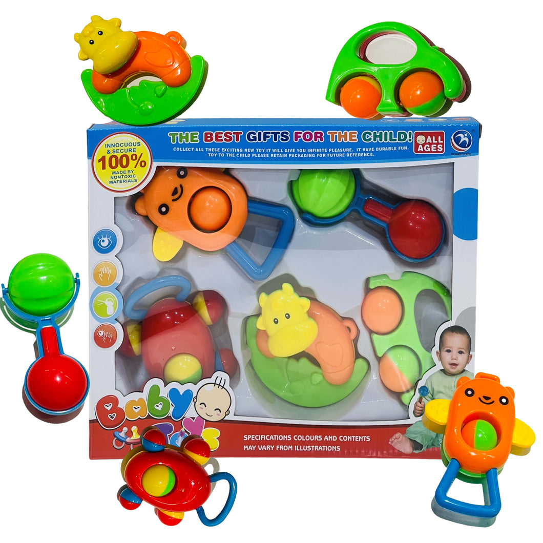 Fareto Baby Infant Colourful Plastic Non Toxic Pack of 5 Attractive Rattles toys for newborns(F561)