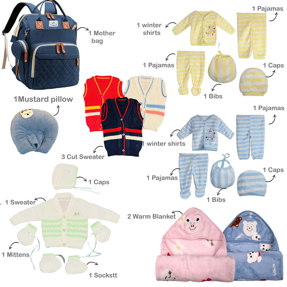 Fareto Premium Quality Baby Winter Essentials Pack of 73 In 1 Combo (0-6 Months)(F626)