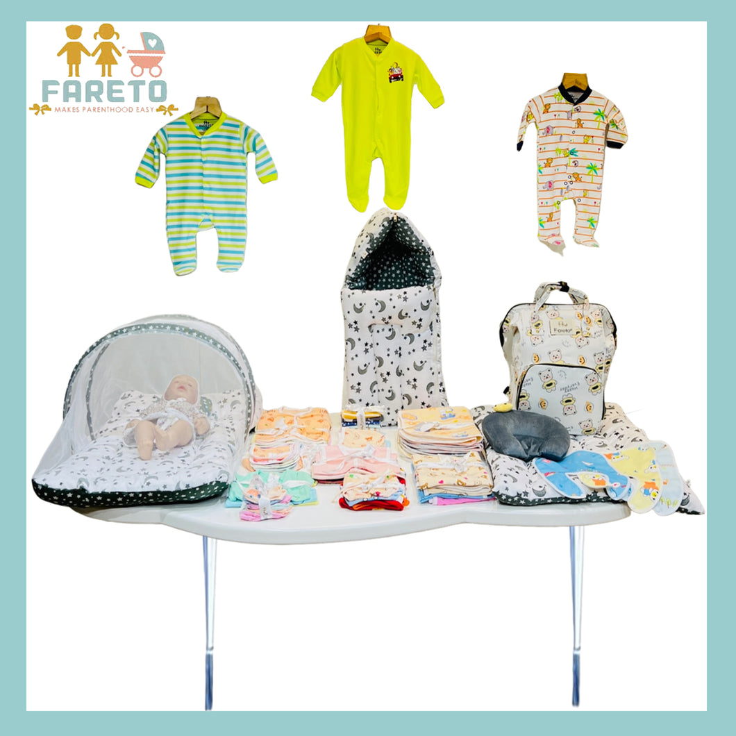 Fareto New Born Baby Summer Essentials 64 in 1 (0-6 Months)