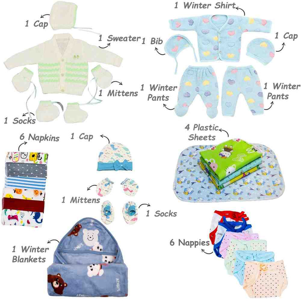 FARETO NEW BORN BABY WINTER ESSENTIALS 65 IN 1 NEW COMBO (0-6 MONTHS)(GREY MOON )(F434)