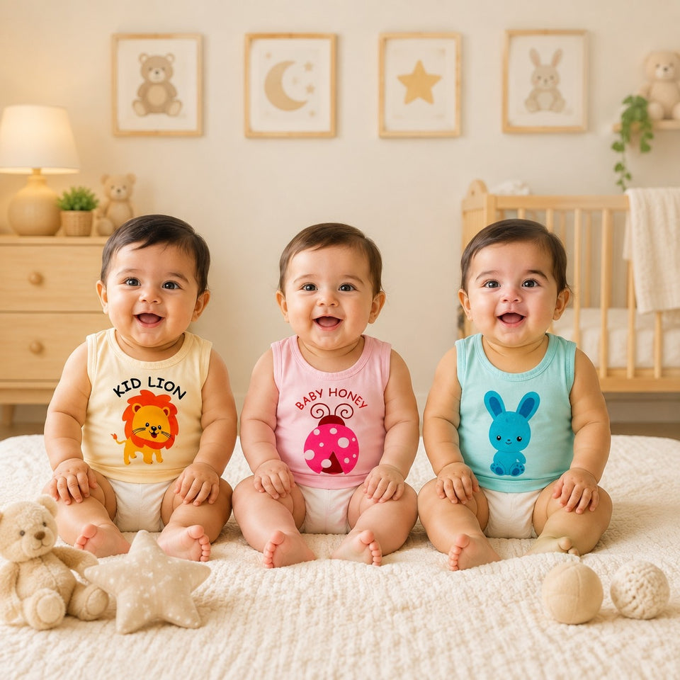 Fareto New Born Baby Cut Vest (Baniyan) Pack of 3 (F220)