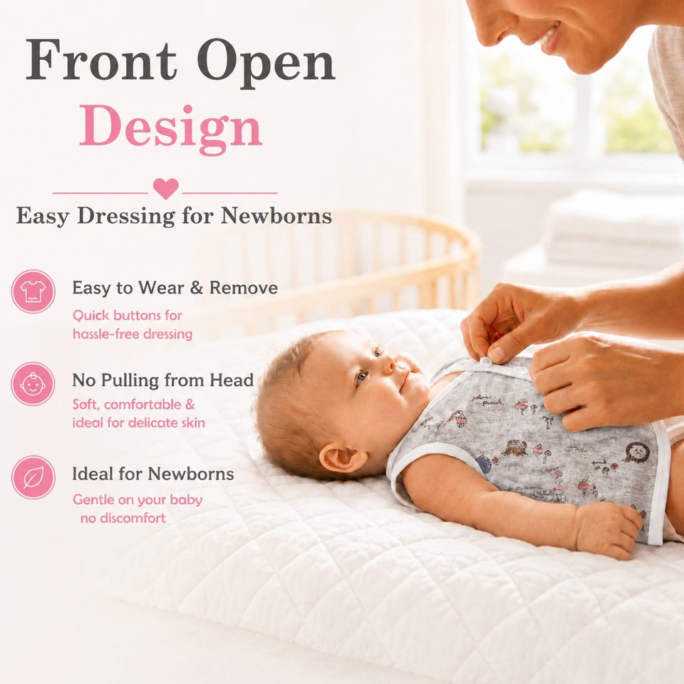 FARETO New Born Baby Cotton Vest (Multicolour, 0-3 Months) - Set of 6(F47)