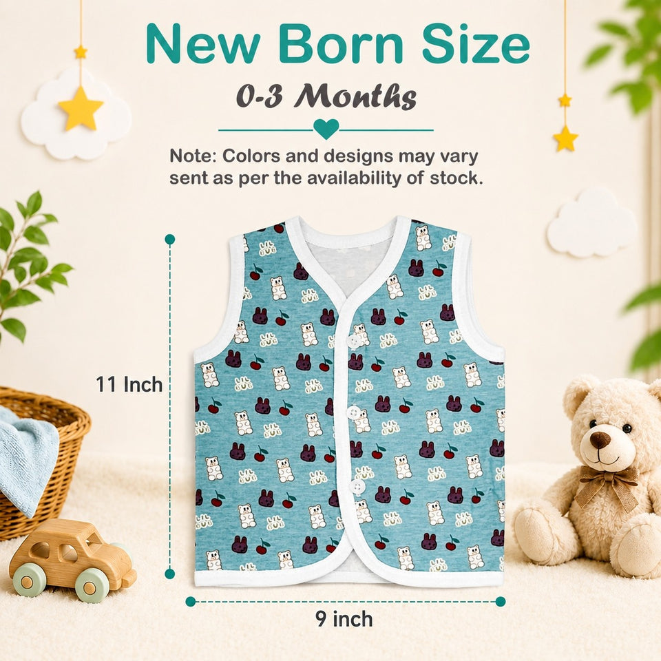 FARETO New Born Baby Cotton Vest (Multicolour, 0-3 Months) - Set of 6(F47)