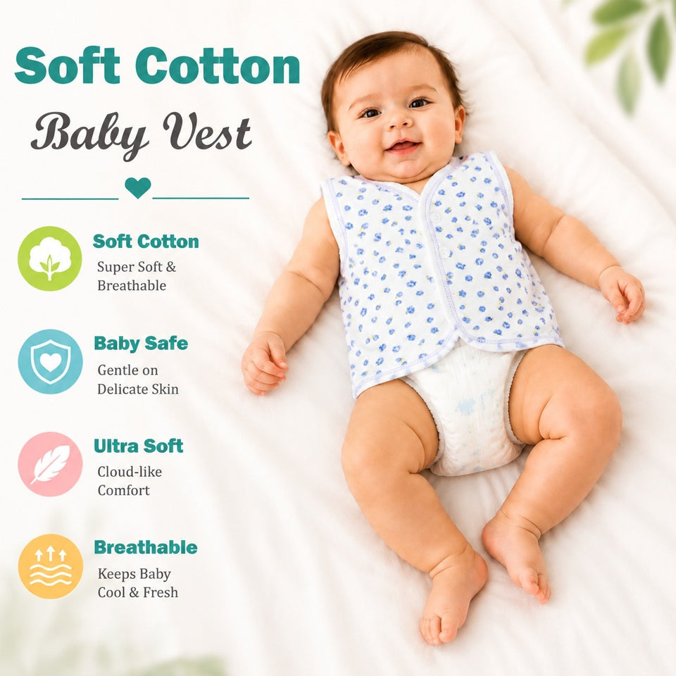 FARETO New Born Baby Cotton Vest (Multicolour, 0-3 Months) - Set of 6(F47)