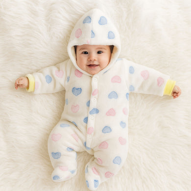 Fareto Winter Hooded Romper for Newborn Baby | Warm &  Super Soft Fleece Fabric | Front Open Style | Full Body Coverage (Pack of 1)(0–4 Months)(F607)