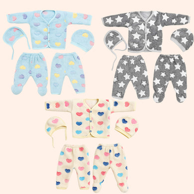 Fareto Newborn Baby Warm Winter Wear Clothes, 5 Pcs  Set Cotton Baby Boys Girls Unisex Baby  Flannel Suit, Infant Clothes, First Gift (Pack of 3)(0-3 Months)