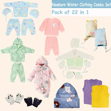 Fareto Newborn Baby Winter Clothing Combo Set – 22 in 1 Woolen & Fleece Essentials Kit for 0–6 Months | Super soft All in 1 winter clothing set | Gift Set for Newborns(F604)