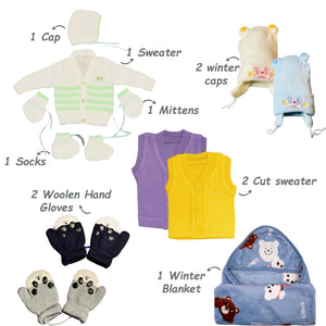 Fareto Newborn Baby Winter Clothing Combo Set – 22 in 1 Woolen & Fleece Essentials Kit for 0–6 Months | Super soft All in 1 winter clothing set | Gift Set for Newborns(F604)