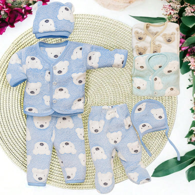 Fareto Newborn Baby Warm Winter Wear Clothes, 5 Pcs  Set Cotton Baby Boys Girls Unisex Baby  Flannel Suit, Infant Clothes, First Gift (Pack of 2)(0-3 Months)(Colour & Designs will be sent as per stock availability)(F645)