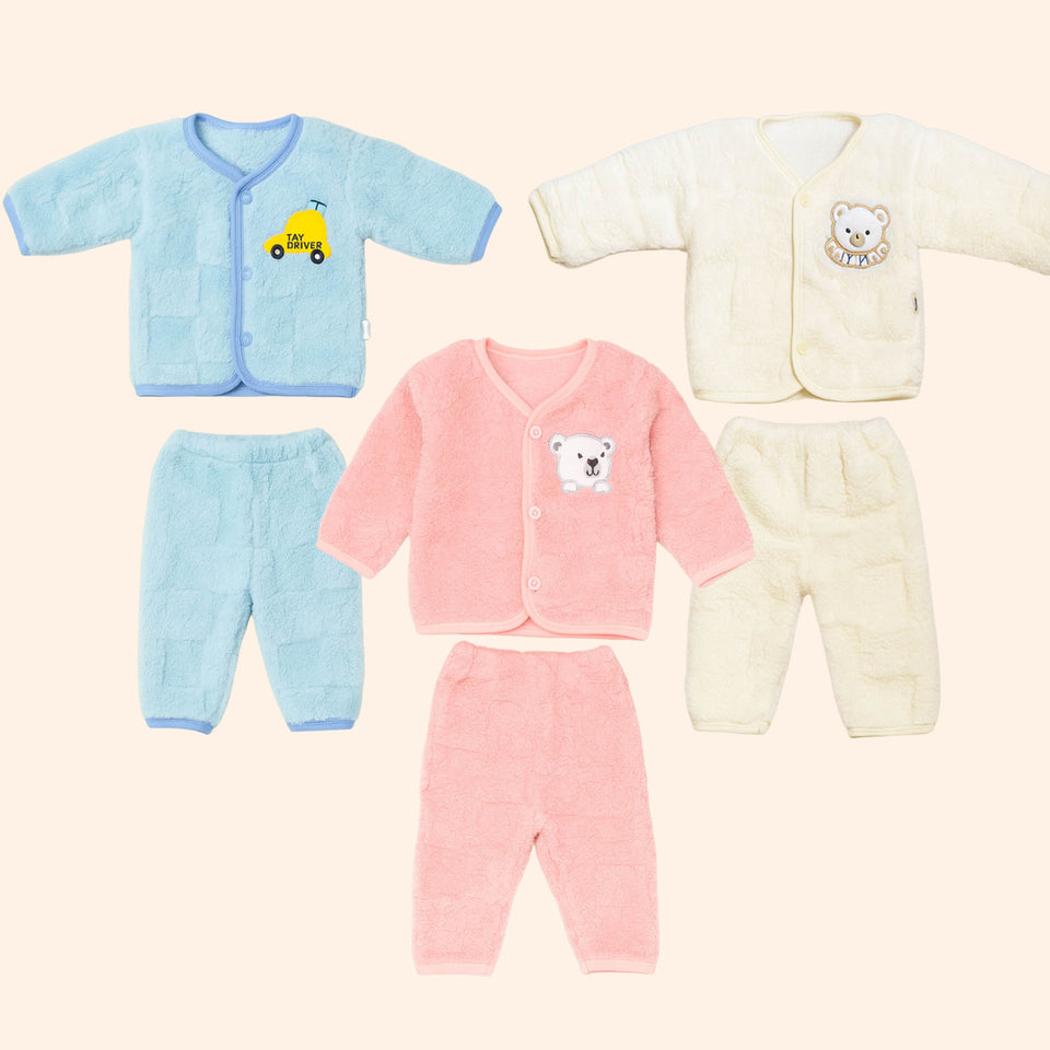 Fareto New Born Baby Winter Wear  Clothing Set Pack Of 3 (0-3 Months)(Colors May Vary)