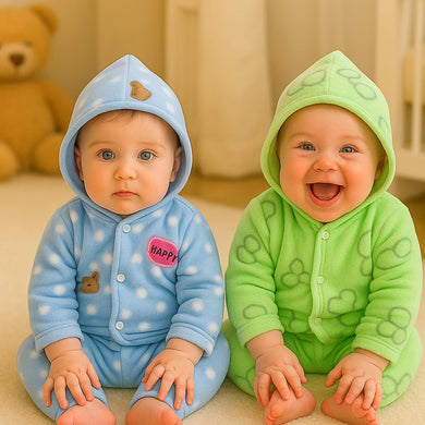 Fareto New Born Baby Winter Wear Hooded Shirt & Pyjama Set – Pack of 2 | 0-3 Months | Soft & Warm | Unisex (Colors May Vary)(F644)