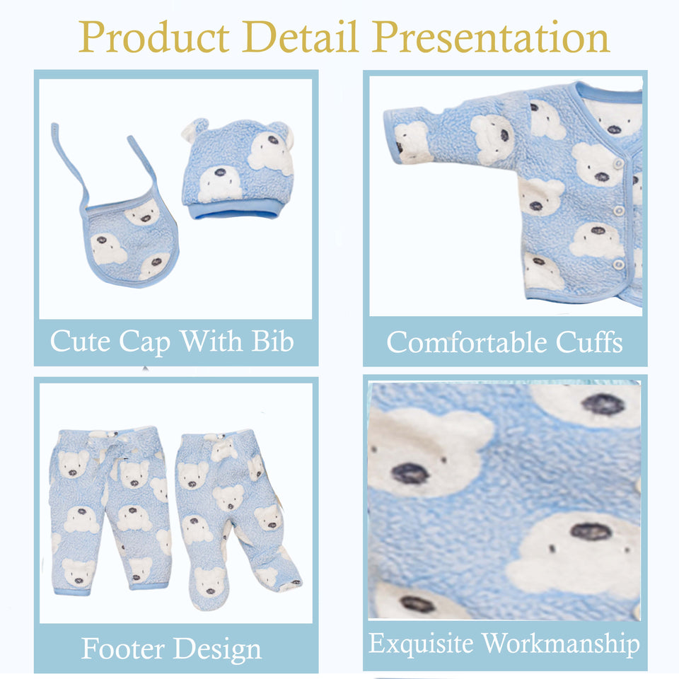 Fareto Newborn Baby Warm Winter Wear Clothes, 5 Pcs  Set Cotton Baby Boys Girls Unisex Baby  Flannel Suit, Infant Clothes, First Gift (Pack of 2)(0-3 Months)(Colour & Designs will be sent as per stock availability)(F645)