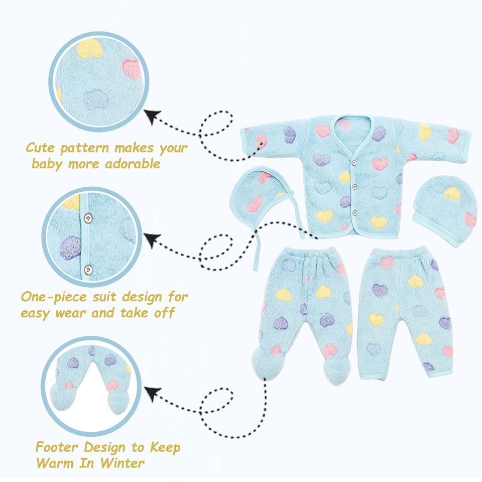Fareto Newborn Baby Warm Winter Wear Clothes, 5 Pcs  Set Cotton Baby Boys Girls Unisex Baby  Flannel Suit, Infant Clothes, First Gift (Pack of 3)(0-3 Months)