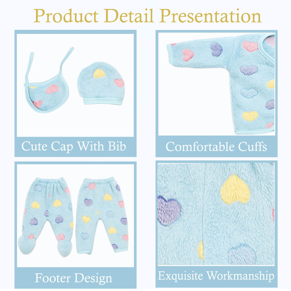 Fareto Newborn Baby Warm Winter Wear Clothes, 5 Pcs  Set Cotton Baby Boys Girls Unisex Baby  Flannel Suit, Infant Clothes, First Gift (Pack of 3)(0-3 Months)