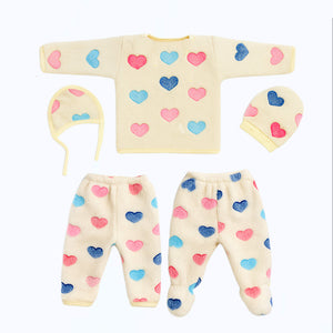 Fareto Newborn Baby Warm Winter Wear Clothes, 5 Pcs  Set Cotton Baby Boys Girls Unisex Baby  Flannel Suit, Infant Clothes, First Gift (Pack of 3)(0-3 Months)