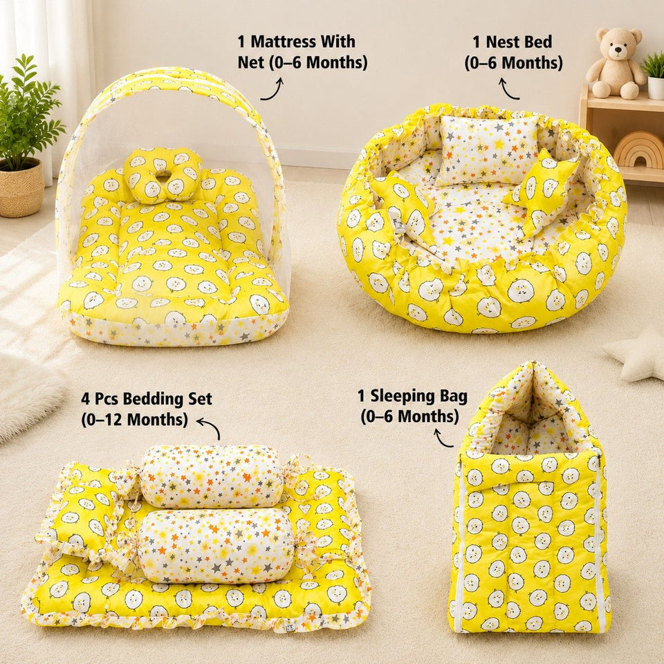 Fareto Complete Bedding Set essentials Combo For Baby (0-6 Months)(yellow ship)(F165)