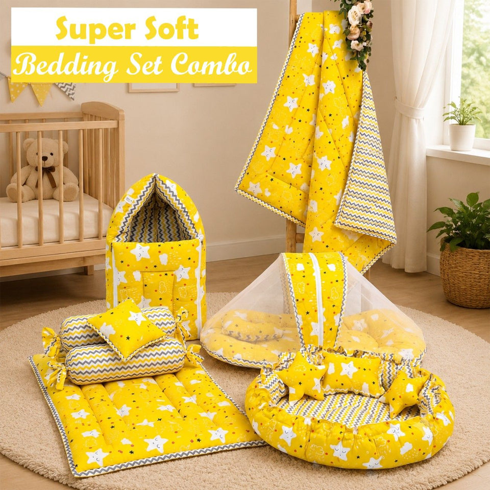 Fareto Complete Bedding Set essentials Combo For Baby (Cloud Yellow) (0-6 Months)(F103)