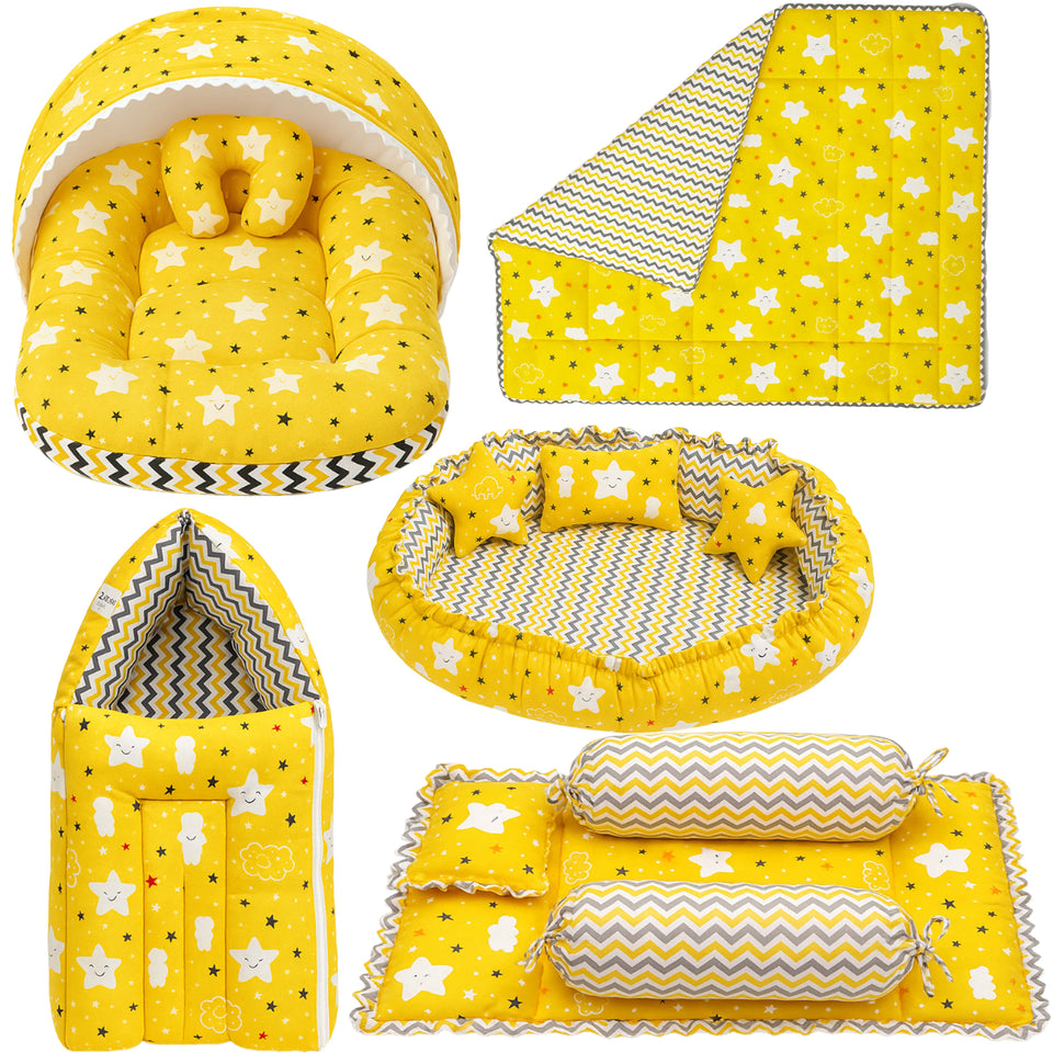 Fareto Complete Bedding Set essentials Combo For Baby (Cloud Yellow) (0-6 Months)