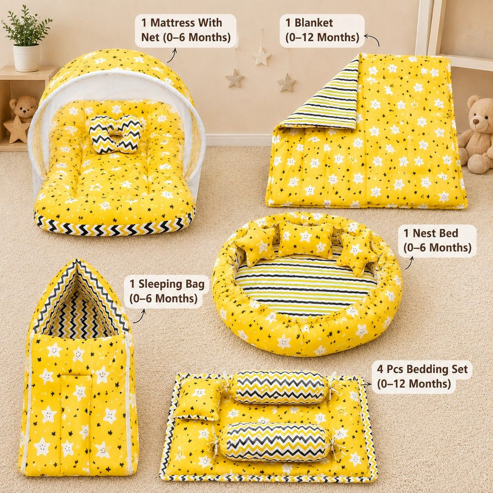 Fareto Complete Bedding Set essentials Combo For Baby (Cloud Yellow) (0-6 Months)(F103)