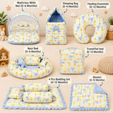 FARETO BABY BEDDING ESSENTIALS 1 NEST | 1 MATTRESS WITH NET | 1 CARRY BED | 1 BOLSTER SET | 1 CARRY BAG | 1 PORTABLE BED | 1 FEEDING PILLOW | 1 BLANKET (0-6M)(F824)