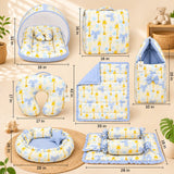FARETO BABY BEDDING ESSENTIALS 1 NEST | 1 MATTRESS WITH NET | 1 CARRY BED | 1 BOLSTER SET | 1 CARRY BAG | 1 PORTABLE BED | 1 FEEDING PILLOW | 1 BLANKET (0-6M)(F824)