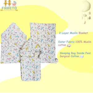 Fareto Organic Cotton Muslin Bedding Set Essentials For Newborn Baby (0-12 Months )(F554)