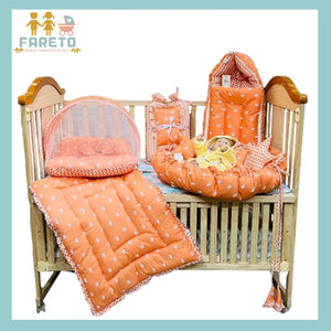 Fareto New Born Baby Full Bedding Set Combo (Crown Orange) (0-6 Months)