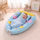 Fareto Reversible Oval Nest Baby Lounger Bed with Head Pillow | Soft Cotton Newborn Sleeping Nest (0–12 Months) | Breathable & Washable Infant Bed | (Blue Ziffi)(F762)