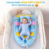 Fareto Reversible Oval Nest Baby Lounger Bed with Head Pillow | Soft Cotton Newborn Sleeping Nest (0–12 Months) | Breathable & Washable Infant Bed | (Blue Ziffi)(F762)