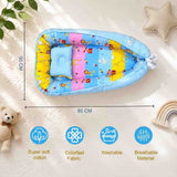 Fareto Reversible Oval Nest Baby Lounger Bed with Head Pillow | Soft Cotton Newborn Sleeping Nest (0–12 Months) | Breathable & Washable Infant Bed | (Blue Ziffi)(F762)