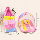 Fareto New Born Baby Premium Quality Mattress with Net & Sleeping Bag & Hand Carry bed(0- 6Months)(F504)(Giraffe)