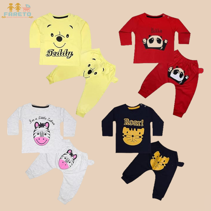 Fareto New Born Baby Daily Wear T-shirts Pyjama Sets (Pack of 4)