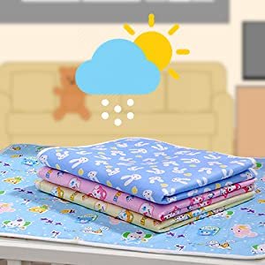 Fareto Nappy Changing Mat/Sleeping mats/Water Proof Bed Protector with Foam Cushioned for New Born Baby 4 Sheets (0-3 Months)