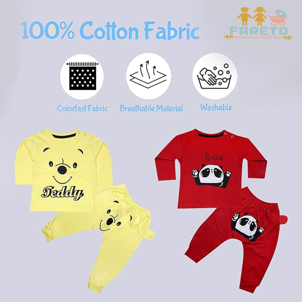 Fareto New Born Baby Daily Wear T-shirts Pyjama Sets (Pack of 4)