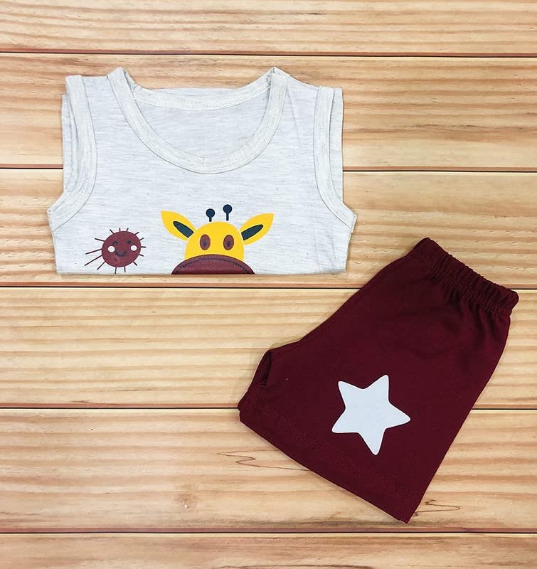 Fareto Baby Boy's and Girl's Sleeveless T-Shirt and Short 100% Cotton Clothing Set