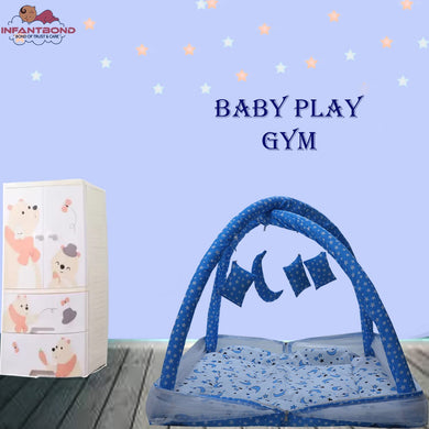 Fareto New Born Baby Bedding Play Gym Mattress with Net (0-6 Months) (Blue Moon)